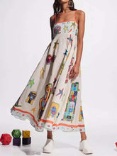 Graffiti cotton and linen print suspender dress