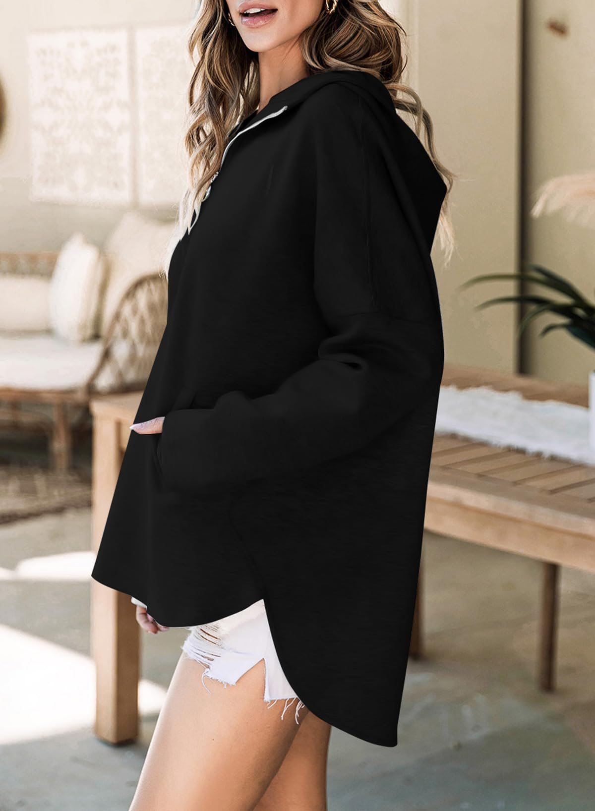 Casual Long Sleeve Half Zipper Oversized Hoodies