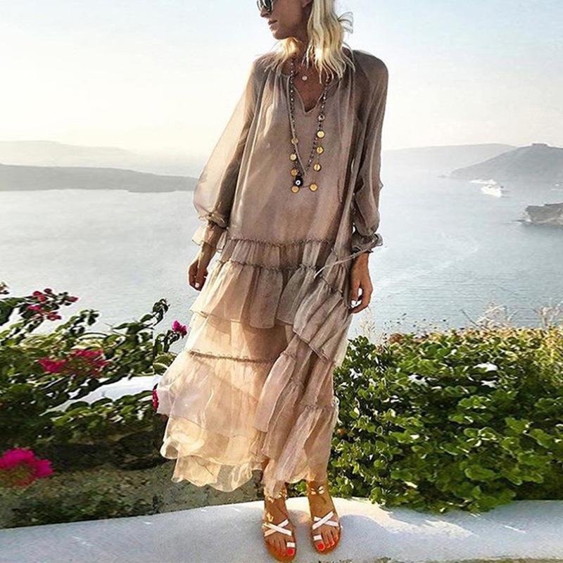 Vacation Beach Long Dress V Neck Dress