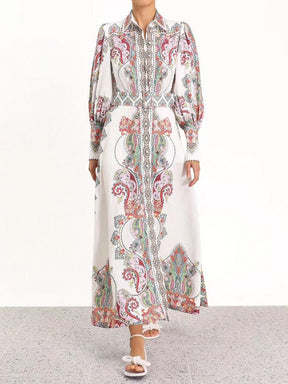 Placement Print Long Sleeve Maxi Dress