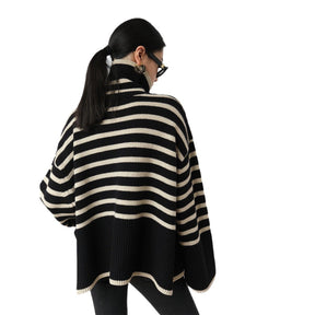 Women's striped loose turtleneck sweater