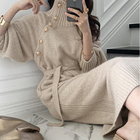 Tie waist knit dress