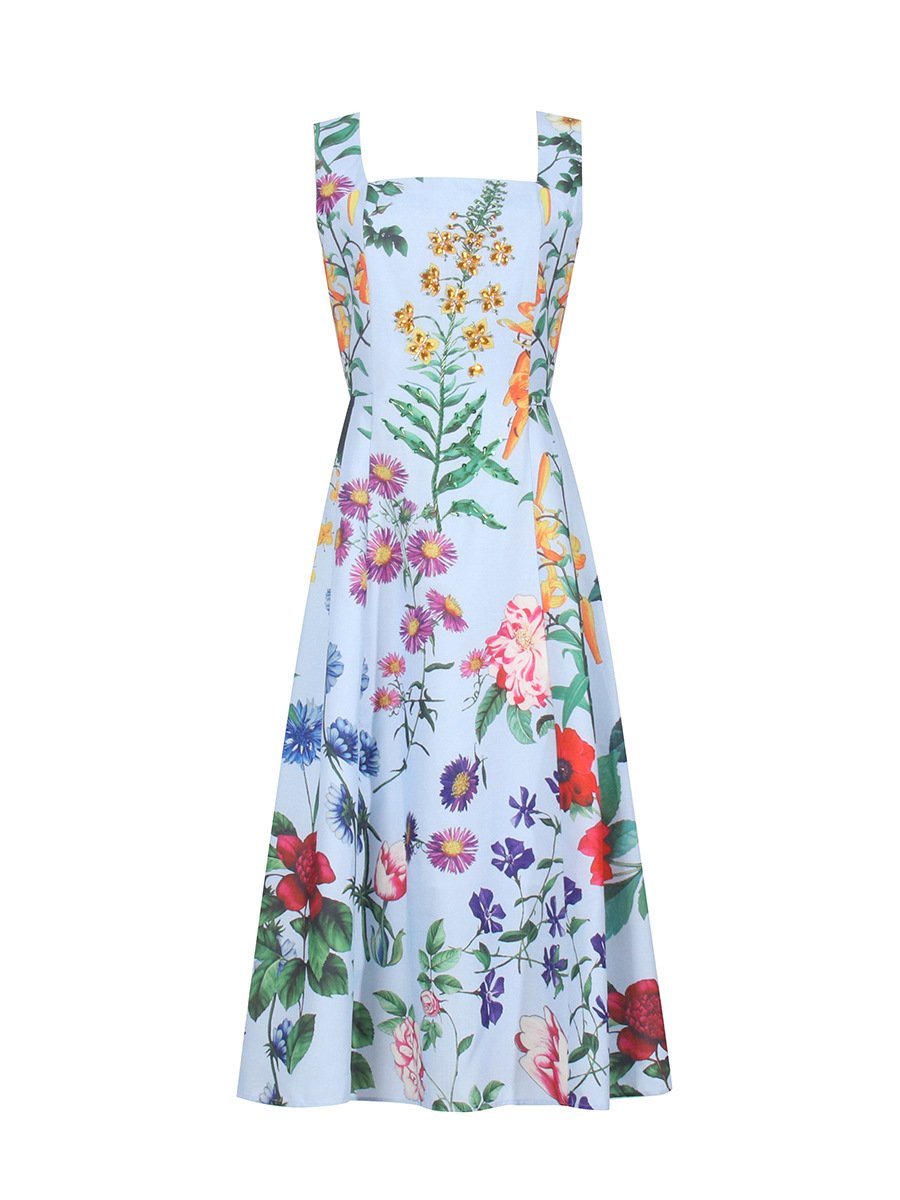 Floral Print Open Back Zip Dress