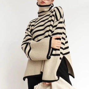 Women's striped loose turtleneck sweater