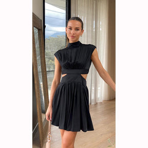 Stand Collar Waist Mini Dress