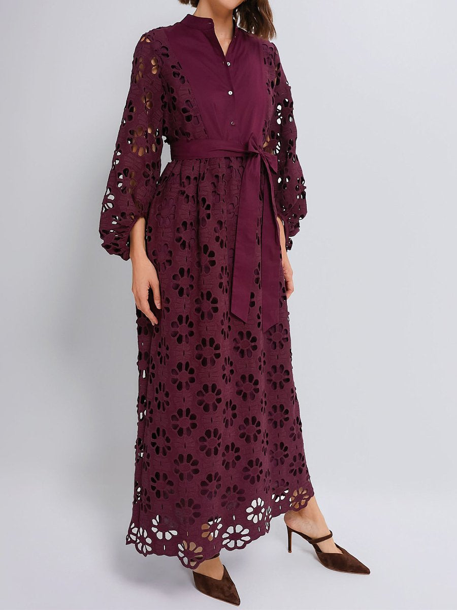 Elegant Lace Patchwork Belted Maxi Dress