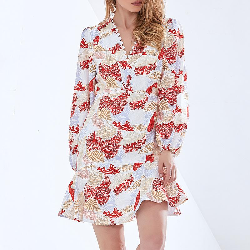 Printed V-neck A-line Dress