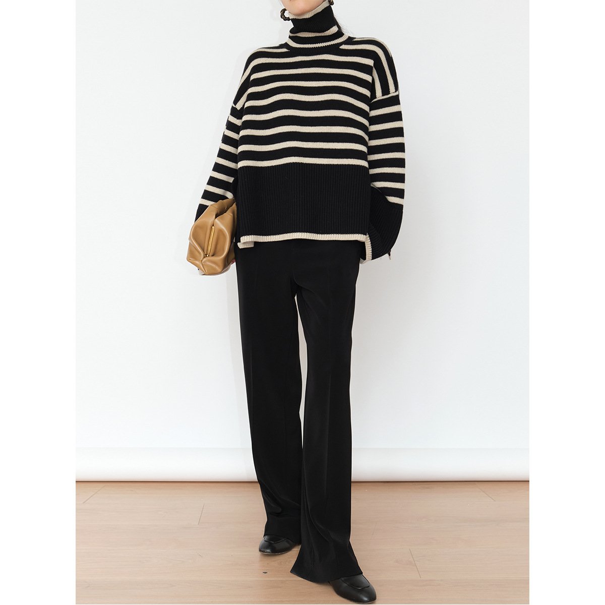 Women's striped loose turtleneck sweater