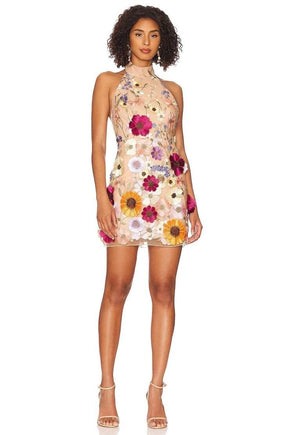 FLOWER 3D HALTER NECK SLIM DRESS