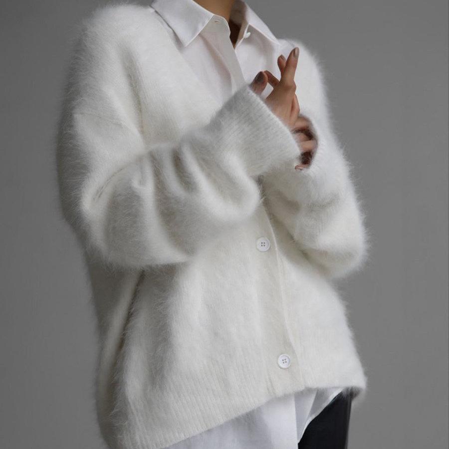 Women's V-neck knitted cardigan sweater