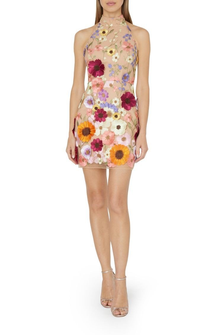 FLOWER 3D HALTER NECK SLIM DRESS