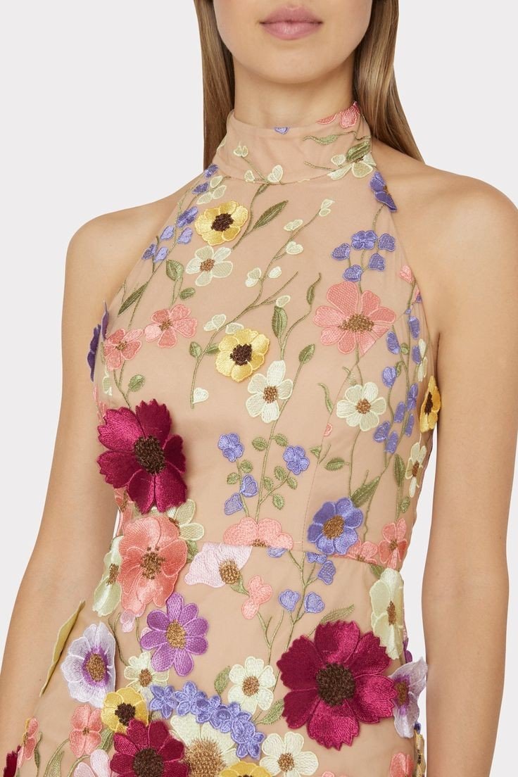 FLOWER 3D HALTER NECK SLIM DRESS