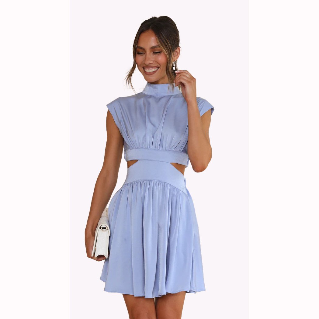 Stand Collar Waist Mini Dress