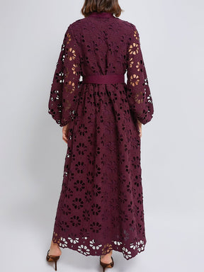 Elegant Lace Patchwork Belted Maxi Dress