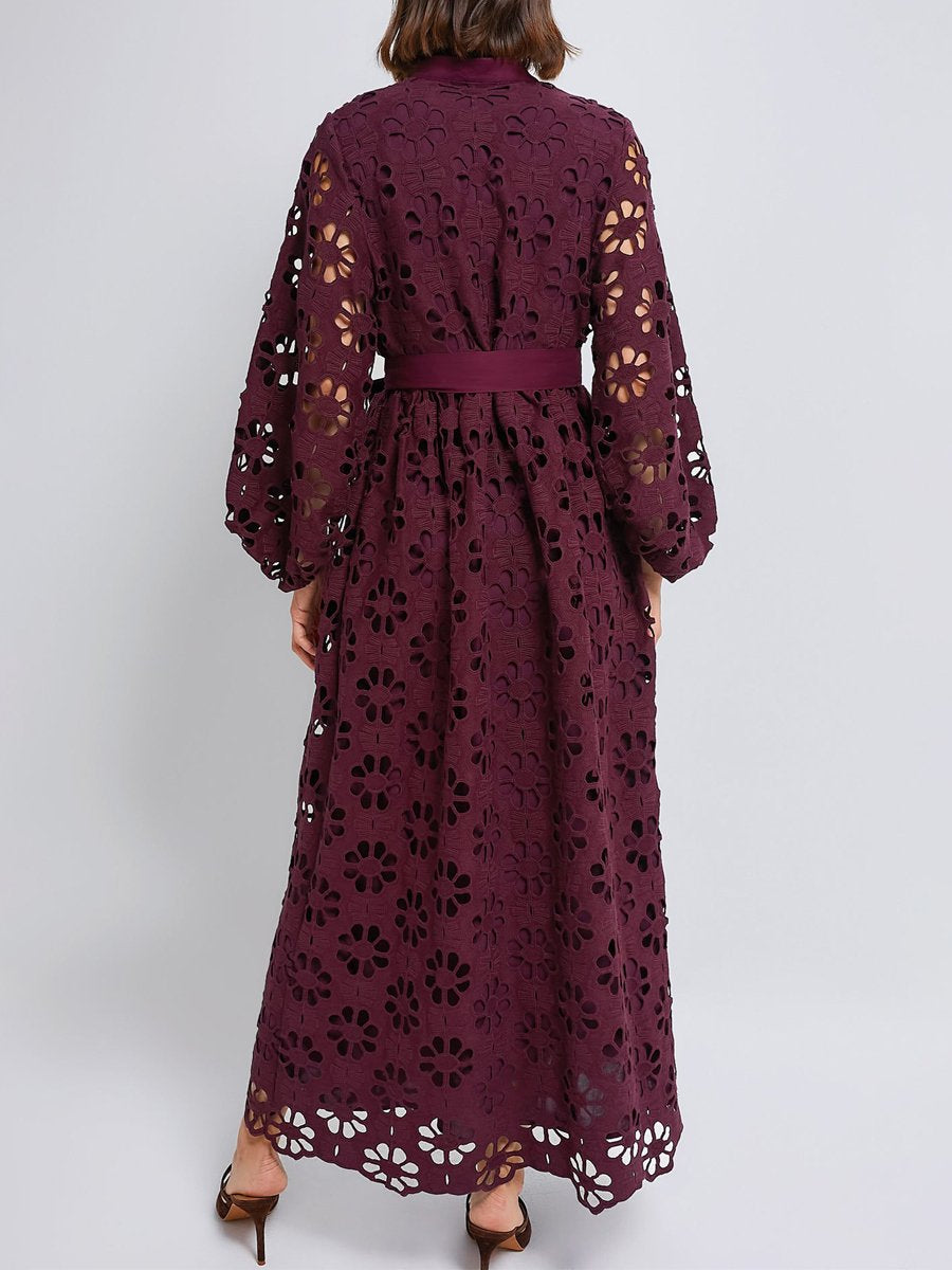 Elegant Lace Patchwork Belted Maxi Dress