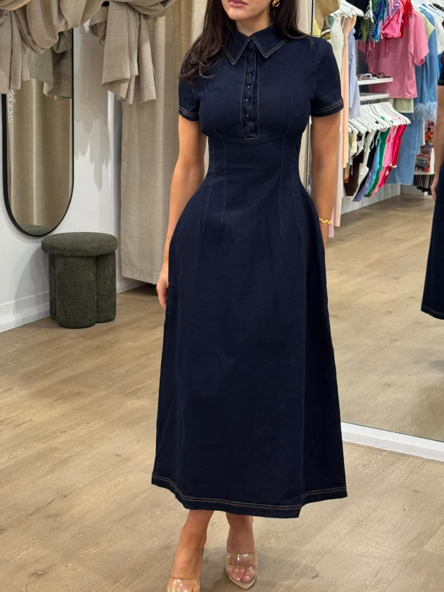 Denim Collared Midi Dress