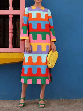 Rainbow Printed Split Midi Dress