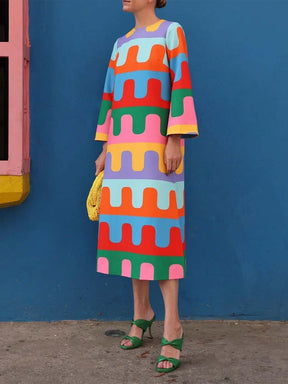 Rainbow Printed Split Midi Dress