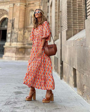 Printed Puff Sleeve Dress